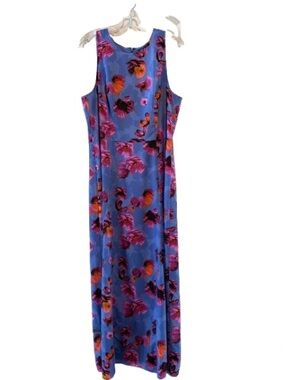 Banana Republic Blue Floral Maxi Dress with Pink & Orange Blooms 14